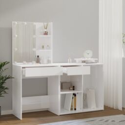 Berkfield Home LED Dressing Table with Cabinet White Engineered Wood - thumbnail 5