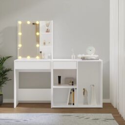 Berkfield Home LED Dressing Table with Cabinet White Engineered Wood - thumbnail 4