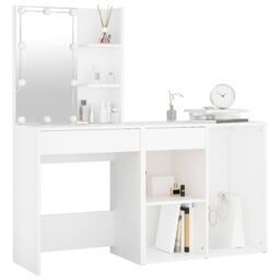 Berkfield Home LED Dressing Table with Cabinet White Engineered Wood - thumbnail 3