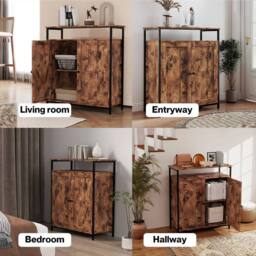 Kelvenix Storage Cabinet Walnut 2 Doors Sideboard Adjustable Industrial Style in Brown - Size: 100 cm x 100 cm - thumbnail 5