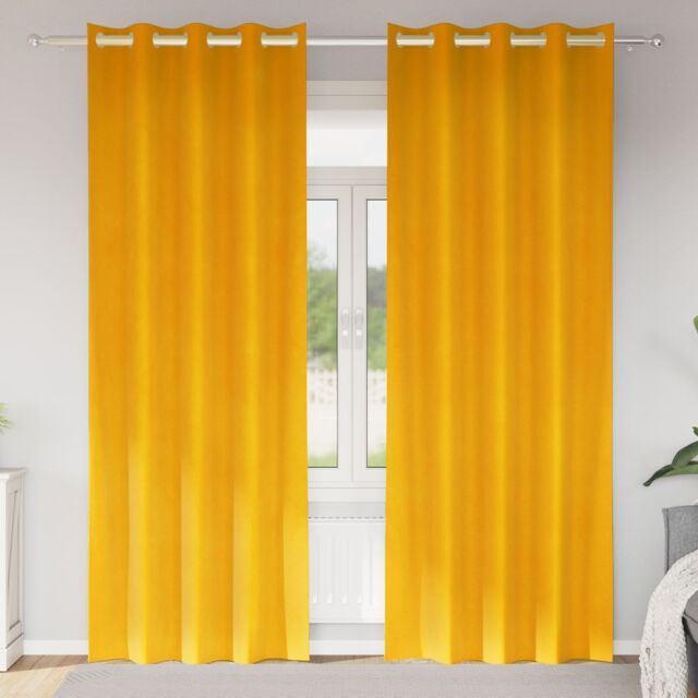 Berkfield Home Blackout Curtains with Eyelets 2 pcs Mustard Yellow Velvet - image 1