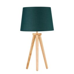 First Choice Lighting Voyage - Light Oak Table Lamp or Bedside Light with Dark Green Shade in Brown - thumbnail 1