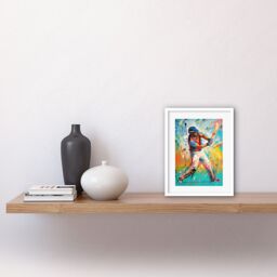 "Artery8 Wall Art Print Cricket Shot Vibrant Cricketer Batsman Portrait Artwork Framed 9X7 Inch in White - Size: W7"" x H9""" - thumbnail 2