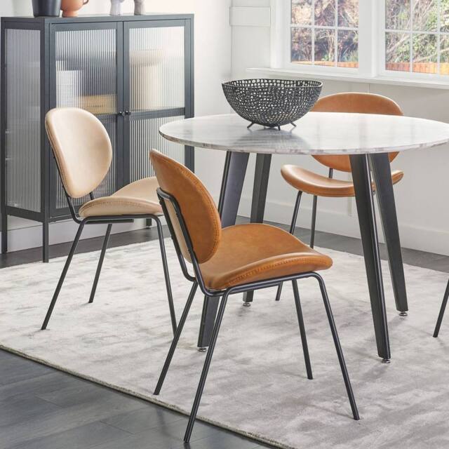 Wyld and Coco Set of 2 Armless Dining Chairs - Golden Brown Faux PU Leather - image 1