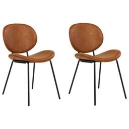 Wyld and Coco Set of 2 Armless Dining Chairs - Golden Brown Faux PU Leather - thumbnail 2