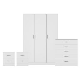 Home Discount Vida Designs 4Pc Bedroom Set 2xBedside Chest, 5 Drawer Chest, Wardrobe in White - thumbnail 8