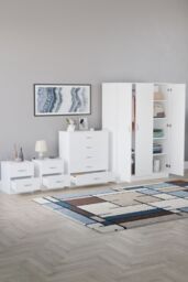 Home Discount Vida Designs 4Pc Bedroom Set 2xBedside Chest, 5 Drawer Chest, Wardrobe in White - thumbnail 2