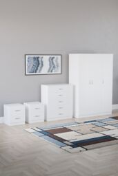 Home Discount Vida Designs 4Pc Bedroom Set 2xBedside Chest, 5 Drawer Chest, Wardrobe in White - thumbnail 1