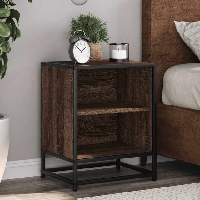 Berkfield Home Bedside Cabinet Brown Oak 40x31x50 cm Engineered Wood & Metal - Size: 40 x 31 x 50 cm - image 1