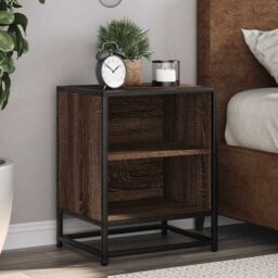 Berkfield Home Bedside Cabinet Brown Oak 40x31x50 cm Engineered Wood & Metal - Size: 40 x 31 x 50 cm - thumbnail 1