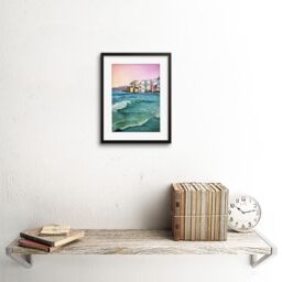 "Artery8 Wall Art Print Greece by The Sea Painting Art Framed 9x7 inch in Black - Size: W7"" x H9""" - thumbnail 2