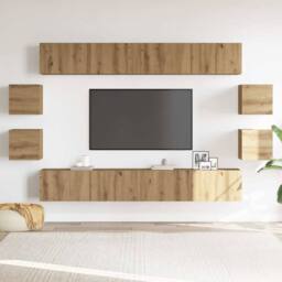 Berkfield Home Wall Mounted TV cabinets 8 pcs Artisan Oak Engineered Wood in Brown - thumbnail 3