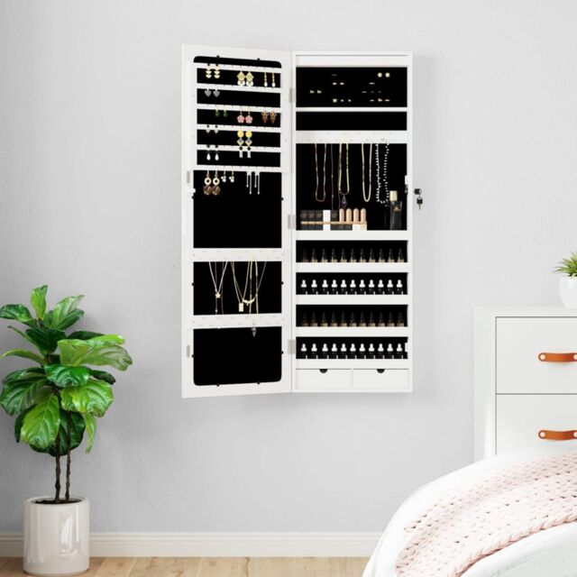 Berkfield Home Mirror Jewellery Cabinet with LED Lights Wall Mounted White - image 1