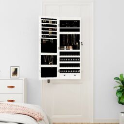 Berkfield Home Mirror Jewellery Cabinet with LED Lights Wall Mounted White - thumbnail 3