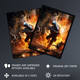 Artery8 Wall Art Print Military Operation Army Explosion Scene Action Artwork Painting Art Framed in Black - Size: A4 - thumbnail 2
