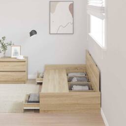 Berkfield Home Modern Storage Bed Frame Sonoma Oak 80 x 200 cm Engineered wood in Light Oak - thumbnail 4