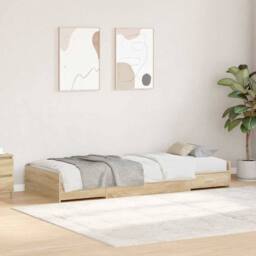 Berkfield Home Modern Storage Bed Frame Sonoma Oak 80 x 200 cm Engineered wood in Light Oak - thumbnail 2