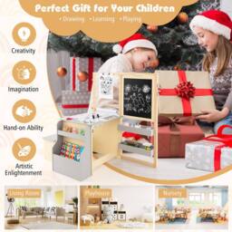 Costway Kids Art Easel & Table &Bench Set Wooden Art Activity Center w/Shelves in Grey - thumbnail 8
