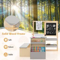 Costway Kids Art Easel & Table &Bench Set Wooden Art Activity Center w/Shelves in Grey - thumbnail 7
