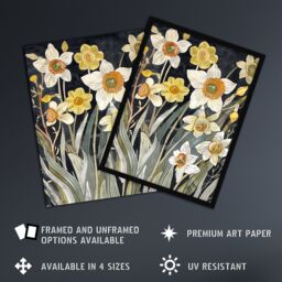 "Artery8 Dark Daffodils in Bloom Artwork Spring Floral Framed Art Print in Yellow - Size: W12"" x H16""" - thumbnail 2