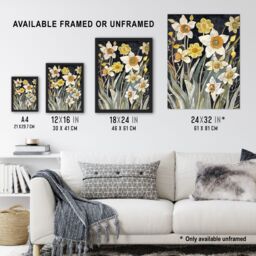 "Artery8 Dark Daffodils in Bloom Artwork Spring Floral Framed Art Print in Yellow - Size: W12"" x H16""" - thumbnail 3