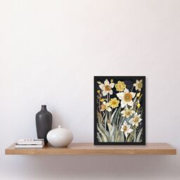 "Artery8 Dark Daffodils in Bloom Artwork Spring Floral Framed Art Print in Yellow - Size: W12"" x H16""" - thumbnail 4