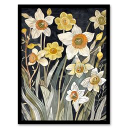 "Artery8 Dark Daffodils in Bloom Artwork Spring Floral Framed Art Print in Yellow - Size: W12"" x H16""" - thumbnail 1