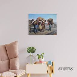 "Artery8 Agopyan Porters on Karakoy Bridge Canvas Wall Art Print in Blue - Size: W18"" x H24""" - thumbnail 3