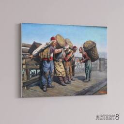 "Artery8 Agopyan Porters on Karakoy Bridge Canvas Wall Art Print in Blue - Size: W18"" x H24""" - thumbnail 2