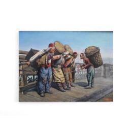 "Artery8 Agopyan Porters on Karakoy Bridge Canvas Wall Art Print in Blue - Size: W18"" x H24""" - thumbnail 1