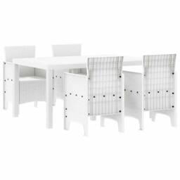 Berkfield Home 5 Piece Garden Dining Set White Poly Rattan - thumbnail 1