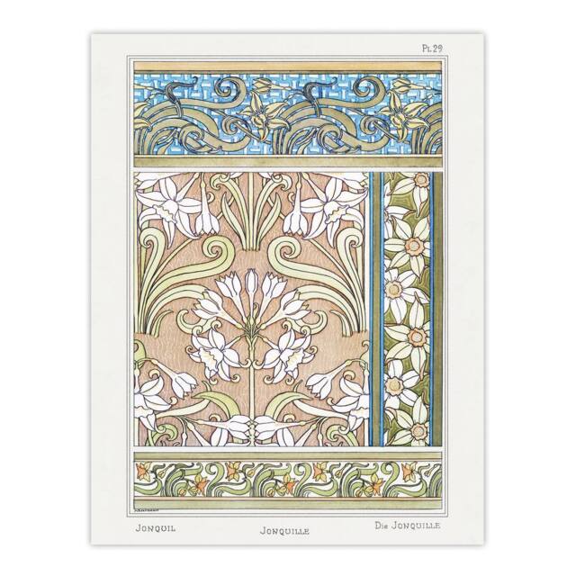 "Artery8 Daffodil Art Nouveau Vintage Floral Wall Art Print Verneuil in Green - Size: W12"" x H16""" - image 1