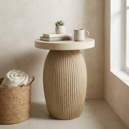 Garden Greatness Evie Round Slat Natural Side Table in Beige - Size: 1 Pack - thumbnail 1