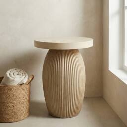 Garden Greatness Evie Round Slat Natural Side Table in Beige - Size: 1 Pack - thumbnail 2
