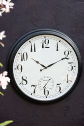Primrose Outdoor Garden Clock With Thermometer & Metal Casing Black Big Time 90cm - thumbnail 7