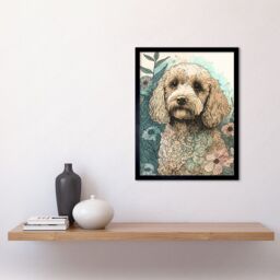 "Artery8 Wall Art Print Cockapoo Dog in Wildflower Field Pastel Watercolour Art Framed in Black - Size: W12"" x H16""" - thumbnail 2