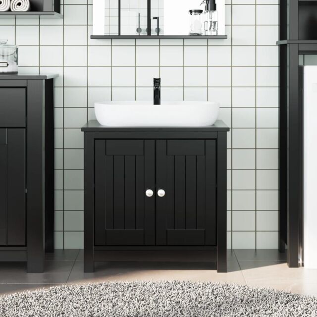Berkfield Home Bathroom Sink Cabinet BERG Black 60x34x59 cm Solid Wood Pine - Size: 60 x 34 x 59 cm - image 1
