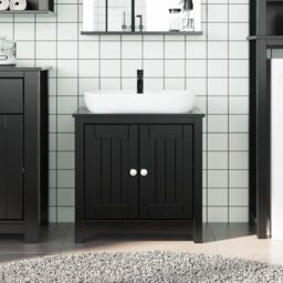 Berkfield Home Bathroom Sink Cabinet BERG Black 60x34x59 cm Solid Wood Pine - Size: 60 x 34 x 59 cm