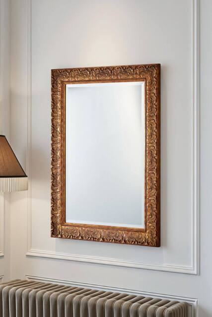 Yearn Mirrors Carved Framed Bevelled Mirror Gold 118x92.5cm - Size: 118x92.5 cm - image 1