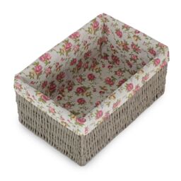Red Hamper Paper Rope Storage Basket with Garden Rose Cotton Lining in Grey - Size: Small - thumbnail 2