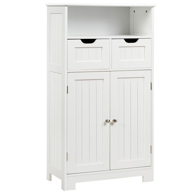 Costway Bathroom Floor Cabinet Wooden Storage Cupboard w/ Adjustable Shelf in White - image 1