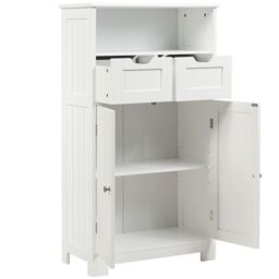 Costway Bathroom Floor Cabinet Wooden Storage Cupboard w/ Adjustable Shelf in White - thumbnail 4