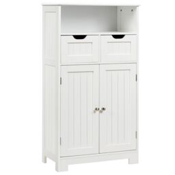 Costway Bathroom Floor Cabinet Wooden Storage Cupboard w/ Adjustable Shelf in White