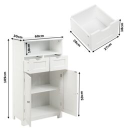 Costway Bathroom Floor Cabinet Wooden Storage Cupboard w/ Adjustable Shelf in White - thumbnail 2