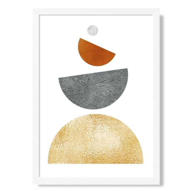 ARTZE Orange & Yellow Semi Circles Mid Century Geometric Framed Print SIZE: A4 with White Frame - image 1