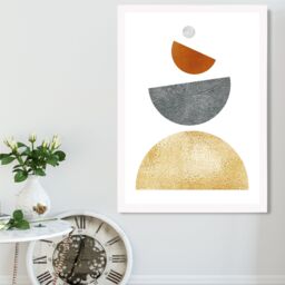 ARTZE Orange & Yellow Semi Circles Mid Century Geometric Framed Print SIZE: A4 with White Frame - thumbnail 2