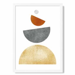 ARTZE Orange & Yellow Semi Circles Mid Century Geometric Framed Print SIZE: A4 with White Frame - thumbnail 1