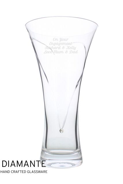 Personalised Memento Company Personalised Large Hand Cut Diamante Heart Vase in Clear - image 1