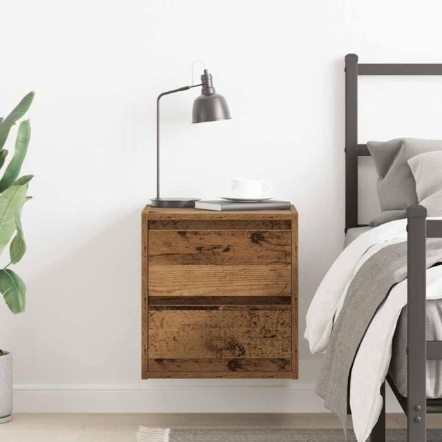 Berkfield Home Durable Wall-mounted Bedside Cabinet Old Wood 38x34x40 cm in Brown - Size: 38 x 34 x 40 cm - image 1