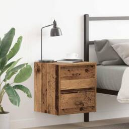 Berkfield Home Durable Wall-mounted Bedside Cabinet Old Wood 38x34x40 cm in Brown - Size: 38 x 34 x 40 cm - thumbnail 2